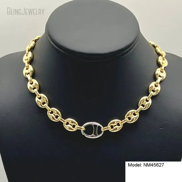 Round Clasp Puffed Coffee Bean Mesh Chain Choker