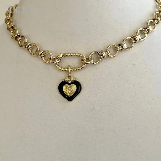 Stainless Steel Snake Chains Choker with Heart Charm Pendant