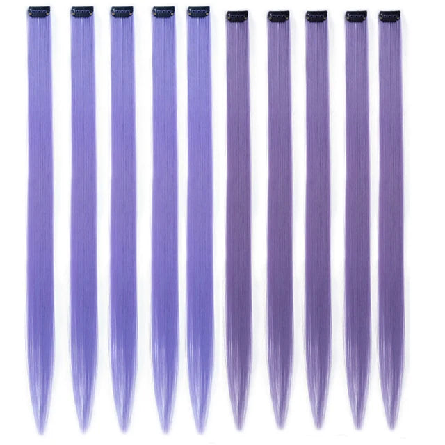 10Packs Straight Colored Clip-In Hair One Piece Long Synthetic Rainbow 22 Inchhair ex
