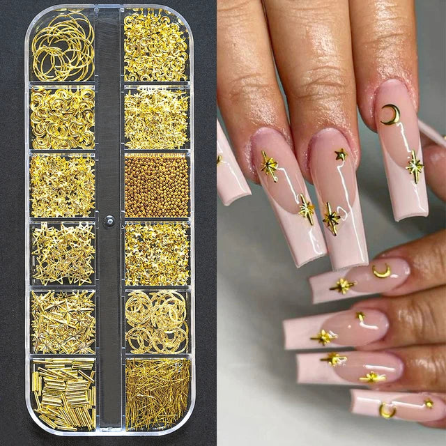 Round White Pearls Nail Beads Nail Charms 12 grids (0.15-0.5cm) - Caviar Beads Nail Art Deco
