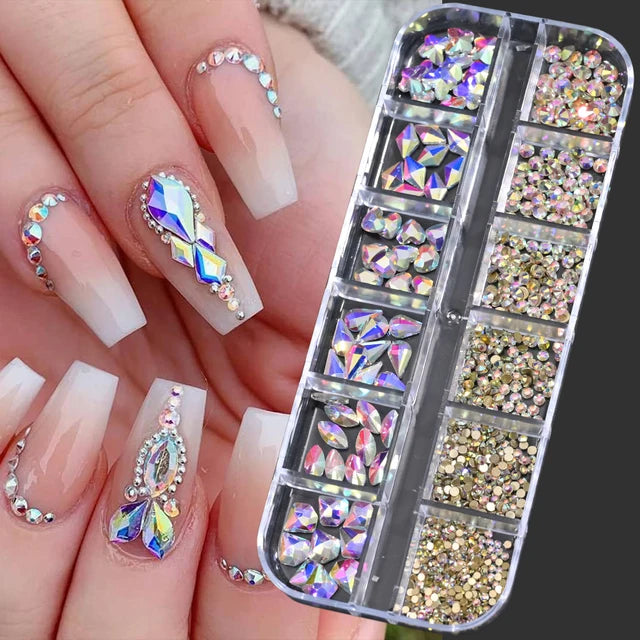 Round White Pearls Nail Beads Nail Charms 12 grids (0.15-0.5cm) - Caviar Beads Nail Art Deco