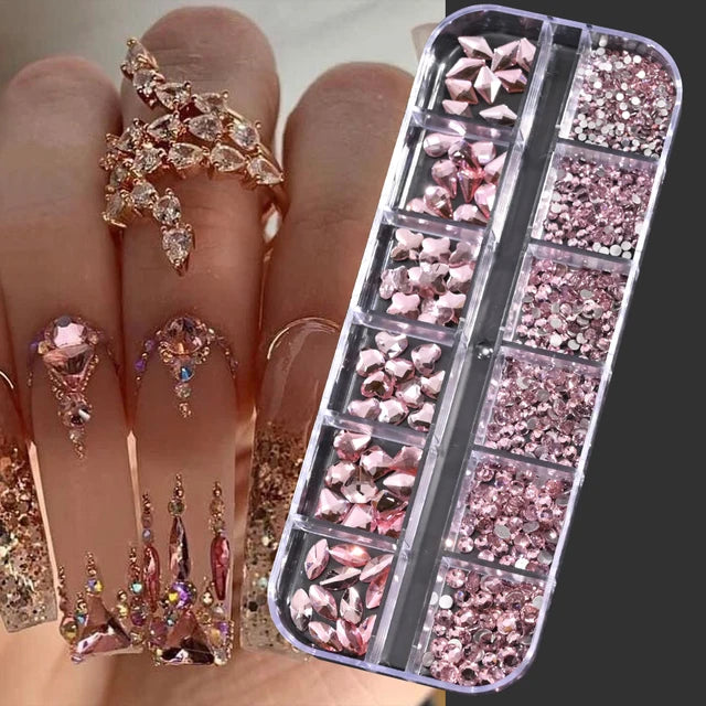 Round White Pearls Nail Beads Nail Charms 12 grids (0.15-0.5cm) - Caviar Beads Nail Art Deco