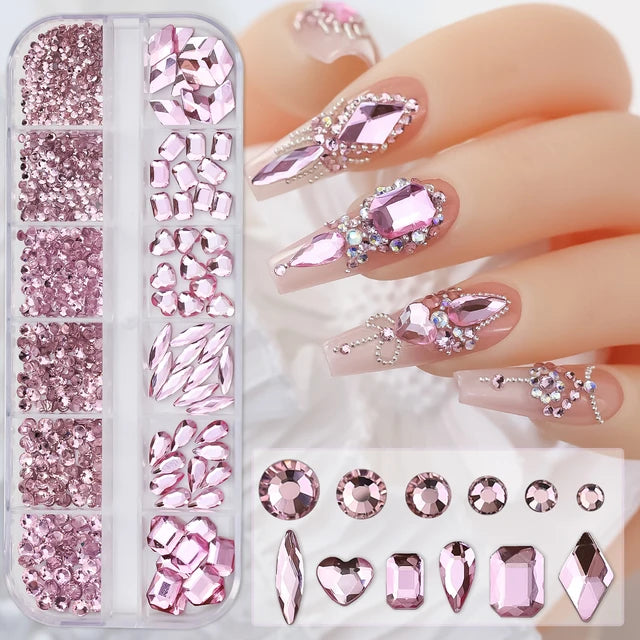 Round White Pearls Nail Beads Nail Charms 12 grids (0.15-0.5cm) - Caviar Beads Nail Art Deco
