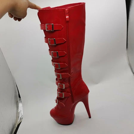 LAIJIANJINXIA Buckle Black Knee-High Boots