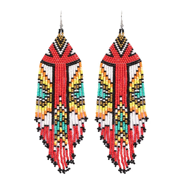Kaseakia Flag Long Beaded Tassel Dangle Earrings
