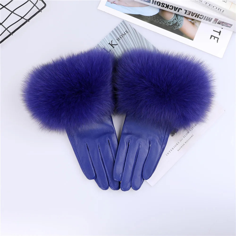 Women's Real Sheepskin Gloves with Fox Fur Trim | Luxury Winter Wear