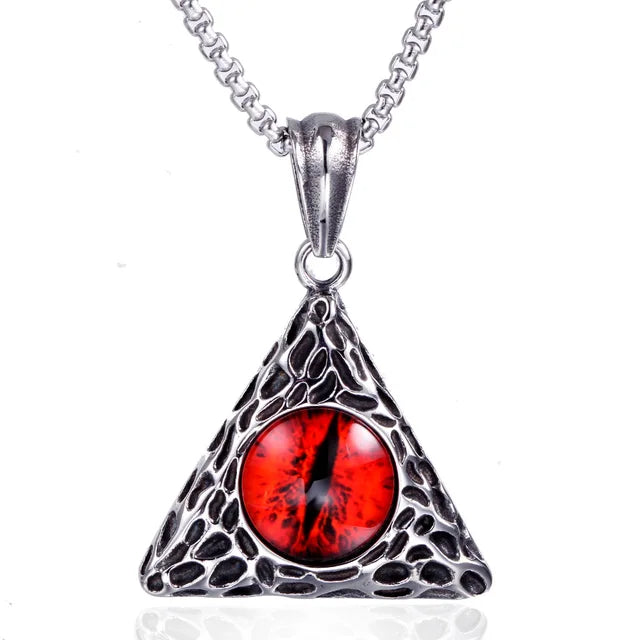 Gothic Red Devil Eye Triangle Pendant Necklace