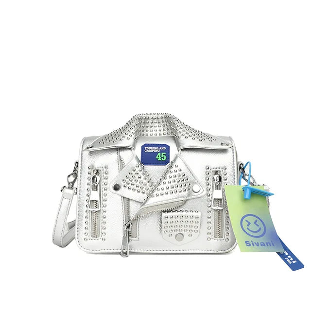 Square Rivet Leather Shoulder Bag