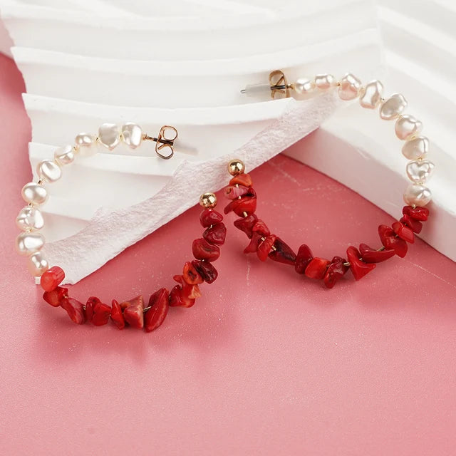 Red Enamel Coral Tree Antlers Acrylic Resin Dangle Earrings