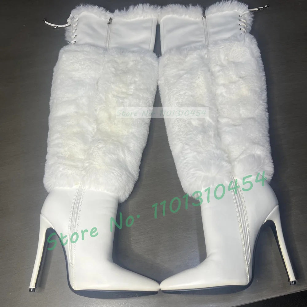 White Fur Wrap Over-knee Boots