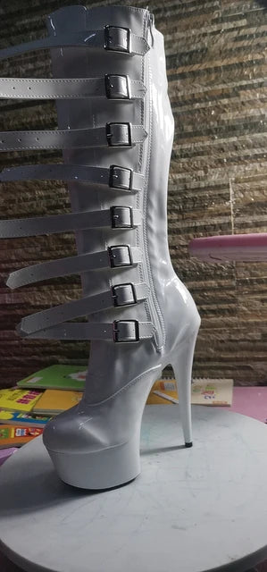 LAIJIANJINXIA Buckle Black Knee-High Boots
