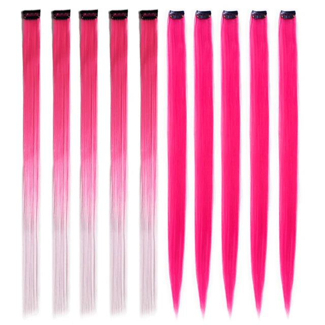 10Packs Straight Colored Clip-In Hair One Piece Long Synthetic Rainbow 22 Inchhair ex