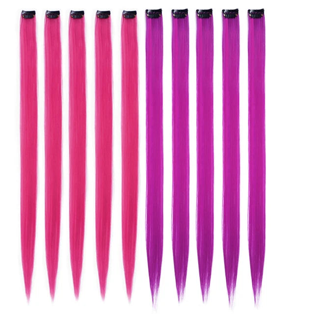 10Packs Straight Colored Clip-In Hair One Piece Long Synthetic Rainbow 22 Inchhair ex