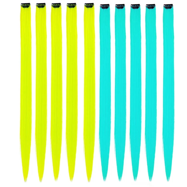 10Packs Straight Colored Clip-In Hair One Piece Long Synthetic Rainbow 22 Inchhair ex