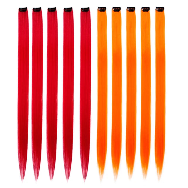 10Packs Straight Colored Clip-In Hair One Piece Long Synthetic Rainbow 22 Inchhair ex