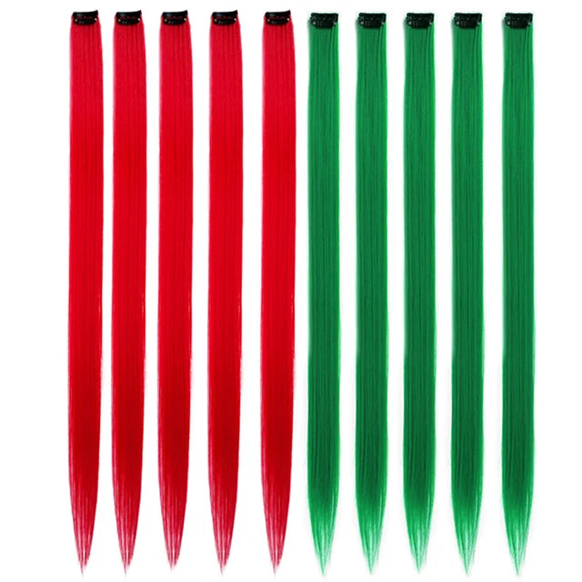 10Packs Straight Colored Clip-In Hair One Piece Long Synthetic Rainbow 22 Inchhair ex