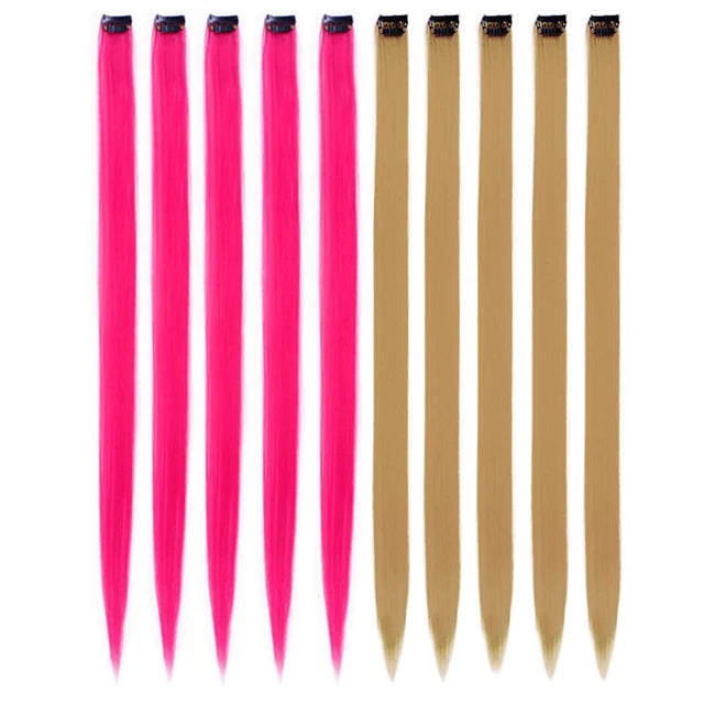 10Packs Straight Colored Clip-In Hair One Piece Long Synthetic Rainbow 22 Inchhair ex