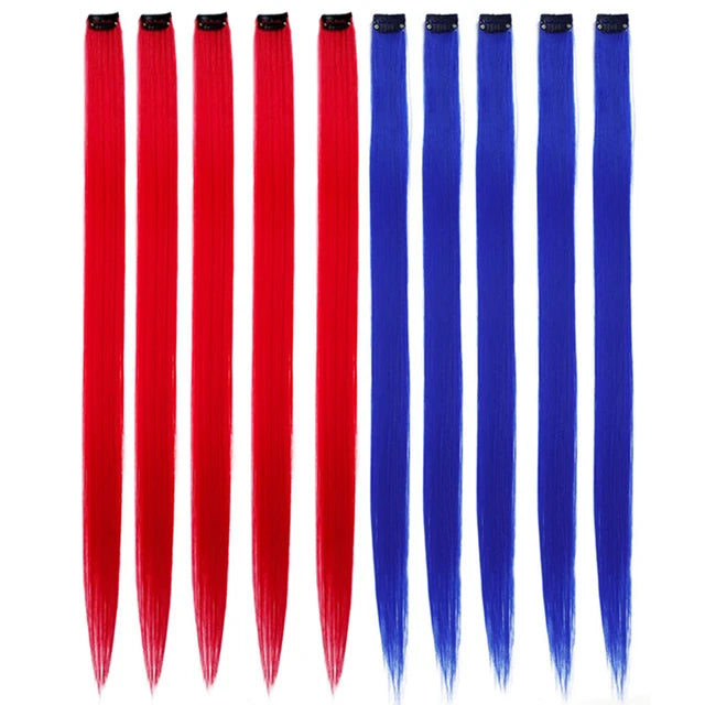 10Packs Straight Colored Clip-In Hair One Piece Long Synthetic Rainbow 22 Inchhair ex