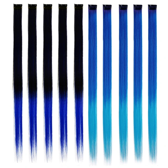 10Packs Straight Colored Clip-In Hair One Piece Long Synthetic Rainbow 22 Inchhair ex