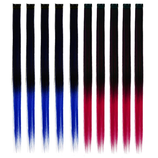 10Packs Straight Colored Clip-In Hair One Piece Long Synthetic Rainbow 22 Inchhair ex