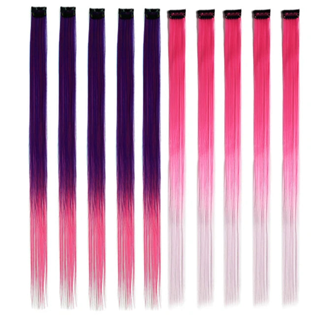 10Packs Straight Colored Clip-In Hair One Piece Long Synthetic Rainbow 22 Inchhair ex