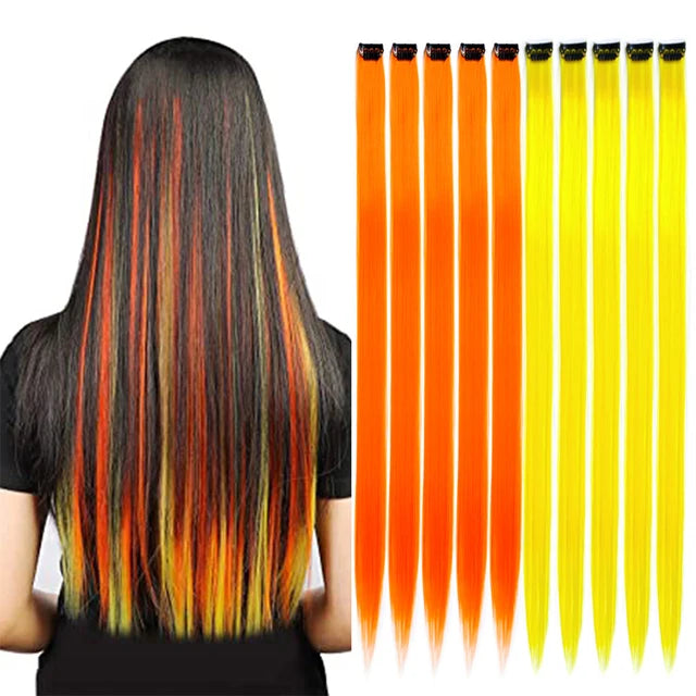 10Packs Straight Colored Clip-In Hair One Piece Long Synthetic Rainbow 22 Inchhair ex