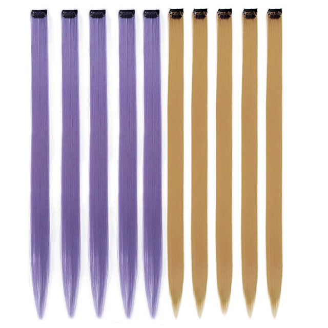 10Packs Straight Colored Clip-In Hair One Piece Long Synthetic Rainbow 22 Inchhair ex