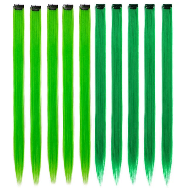 10Packs Straight Colored Clip-In Hair One Piece Long Synthetic Rainbow 22 Inchhair ex