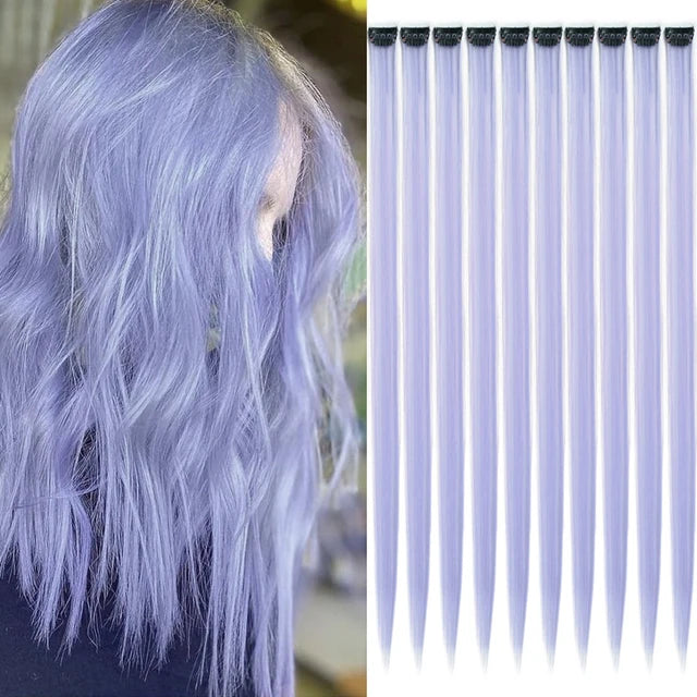 10Packs Straight Colored Clip-In Hair One Piece Long Synthetic Rainbow 22 Inchhair ex