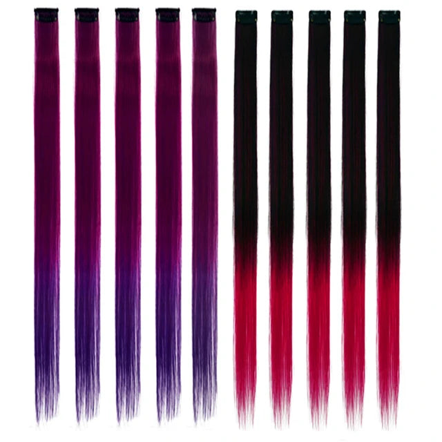 10Packs Straight Colored Clip-In Hair One Piece Long Synthetic Rainbow 22 Inchhair ex