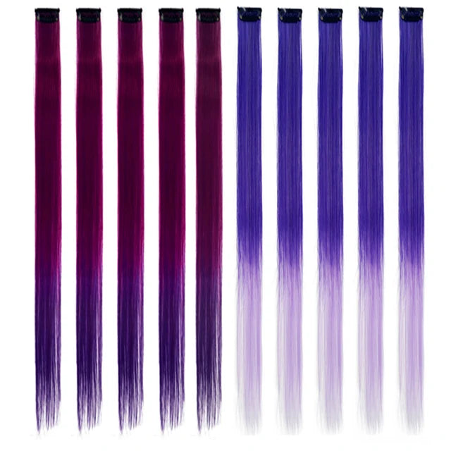 10Packs Straight Colored Clip-In Hair One Piece Long Synthetic Rainbow 22 Inchhair ex