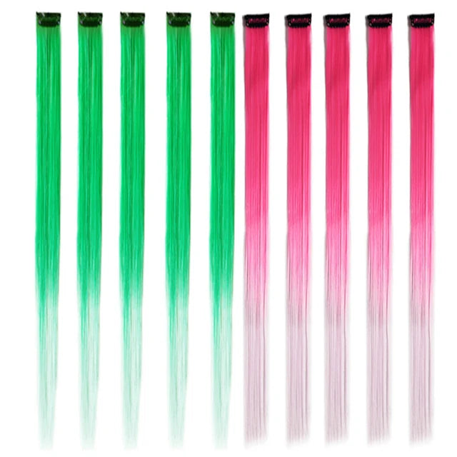 10Packs Straight Colored Clip-In Hair One Piece Long Synthetic Rainbow 22 Inchhair ex