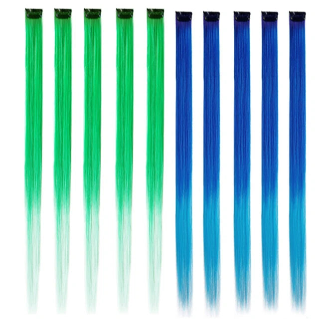 10Packs Straight Colored Clip-In Hair One Piece Long Synthetic Rainbow 22 Inchhair ex