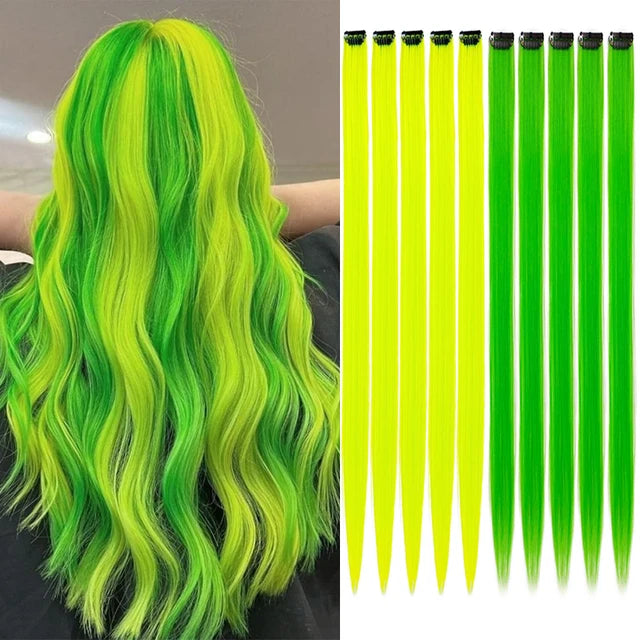 10Packs Straight Colored Clip-In Hair One Piece Long Synthetic Rainbow 22 Inchhair ex