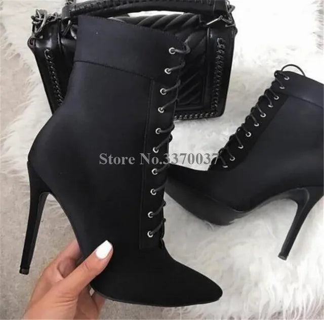 Linamong Pointed Toe Suede Leather Stiletto Short Boots Y
