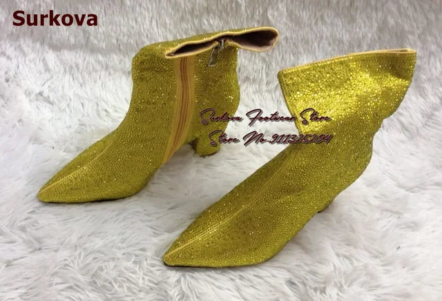Surkova Glitter Crystal Chunky Heel Ankle Boots