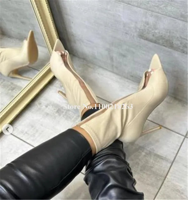 PVC Patchwotk Thin Heel Short Boots