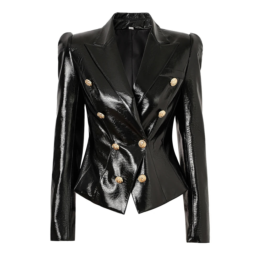 Smooth Pu Leather Black Blazer