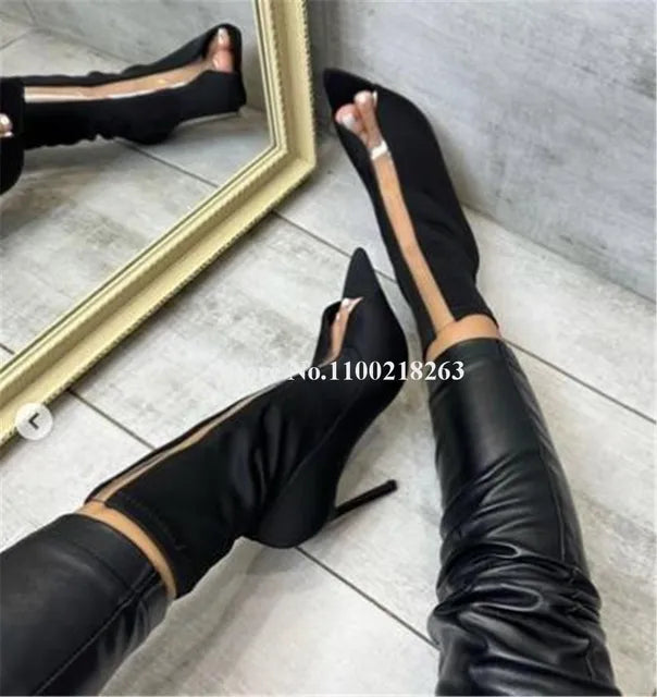 PVC Patchwotk Thin Heel Short Boots