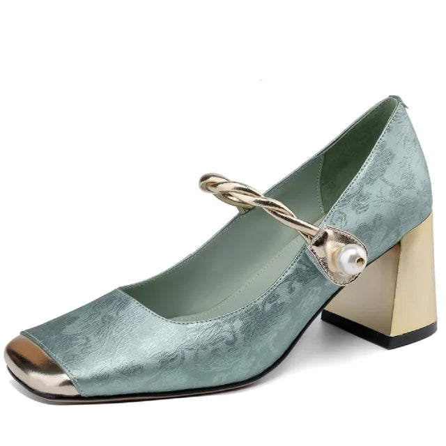 JOCHEBED HU Genuine Leather Mary Jane Pumps