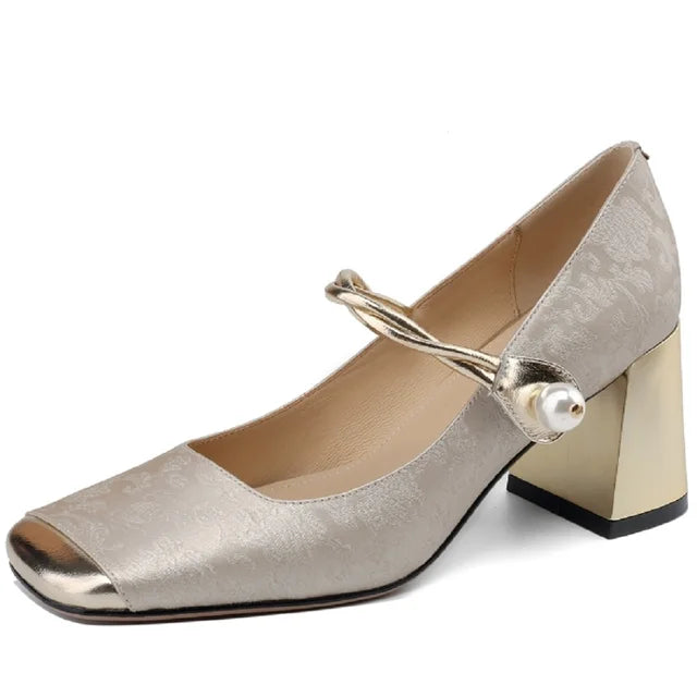 JOCHEBED HU Genuine Leather Mary Jane Pumps