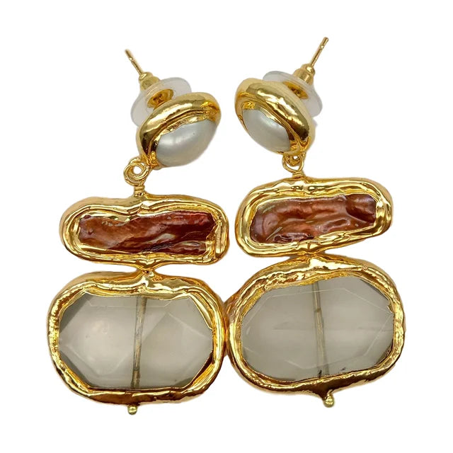 Y·YING Cultured Freshwater Brown Biwa Pearl Pearl Lemon Quartzs Necklace Bracelet Earrings Set