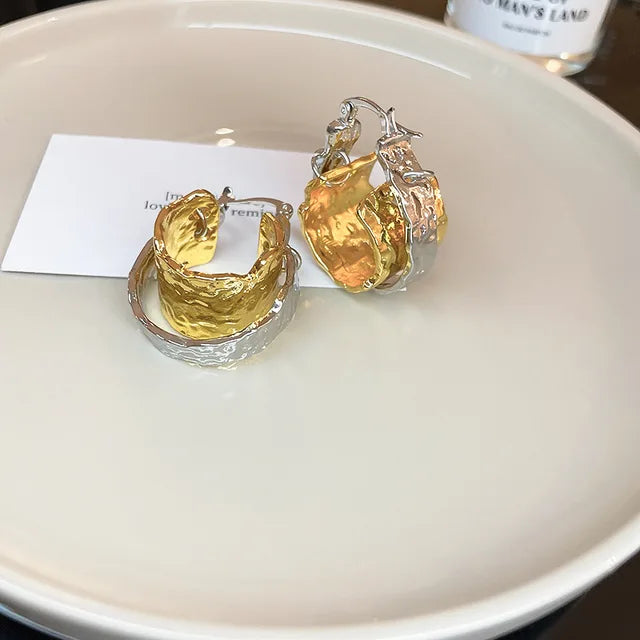 Korean Double-layer Metal Irregular Circle Hoop Earrings