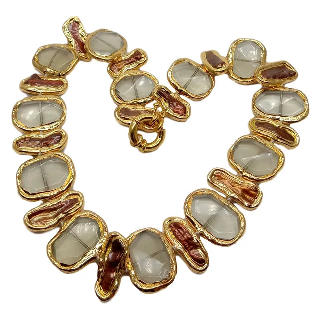 Y·YING Cultured Freshwater Brown Biwa Pearl Pearl Lemon Quartzs Necklace Bracelet Earrings Set