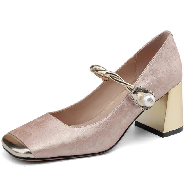 JOCHEBED HU Genuine Leather Mary Jane Pumps