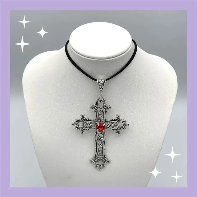 Goth Limited Black Velvet Cross Bead Choker