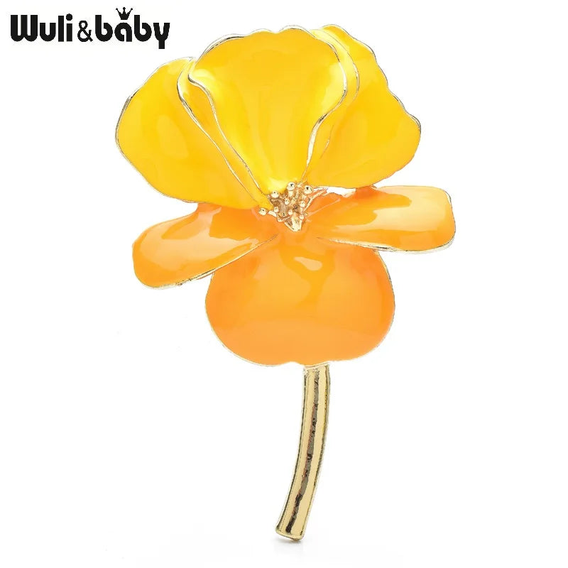 Wuli&baby Big Beautiful Flowers Brooches For Women Unisex New Enamel 3-color Charming Plants Wedding Party Brooch Pins