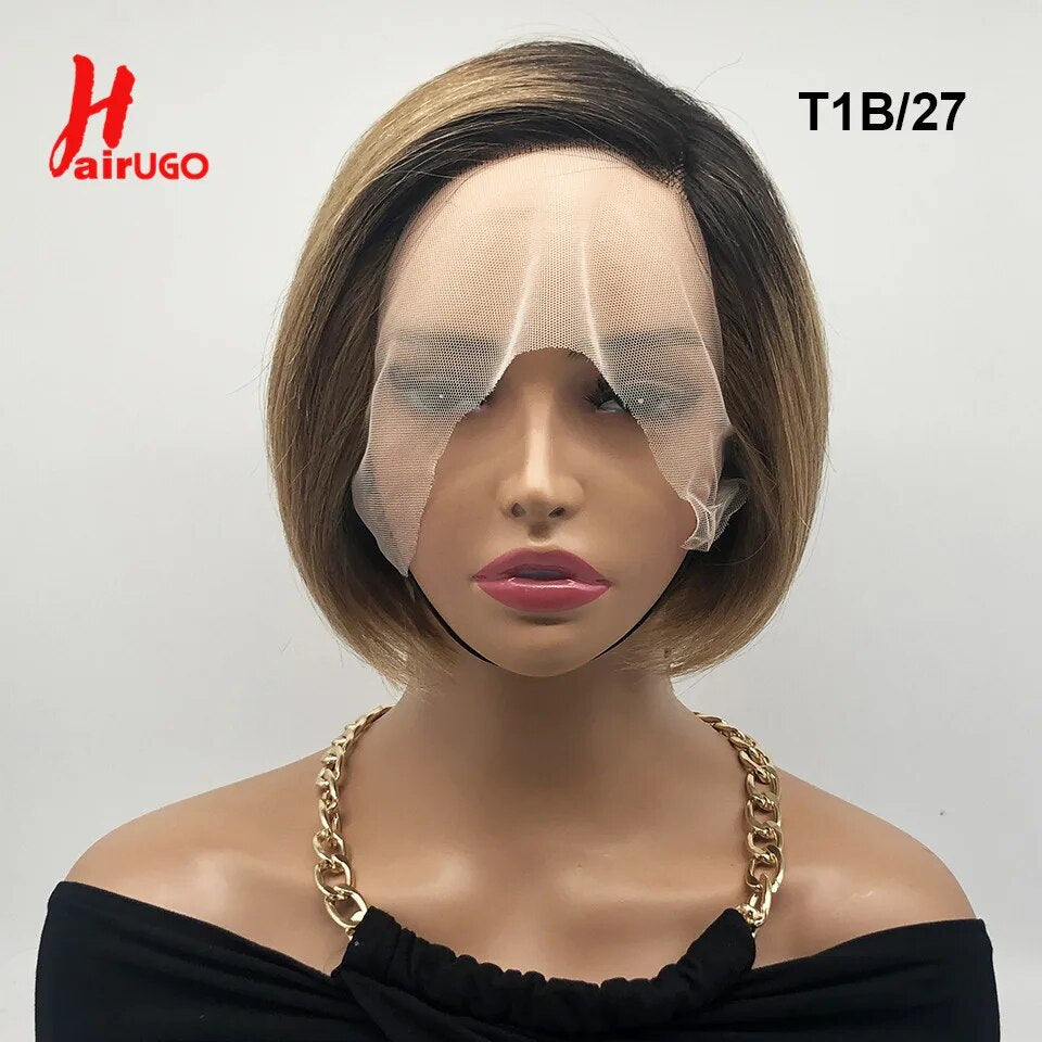 HairUGo Highlight Orange Short Pixie Cut Part Human Hair Lace Wigs
