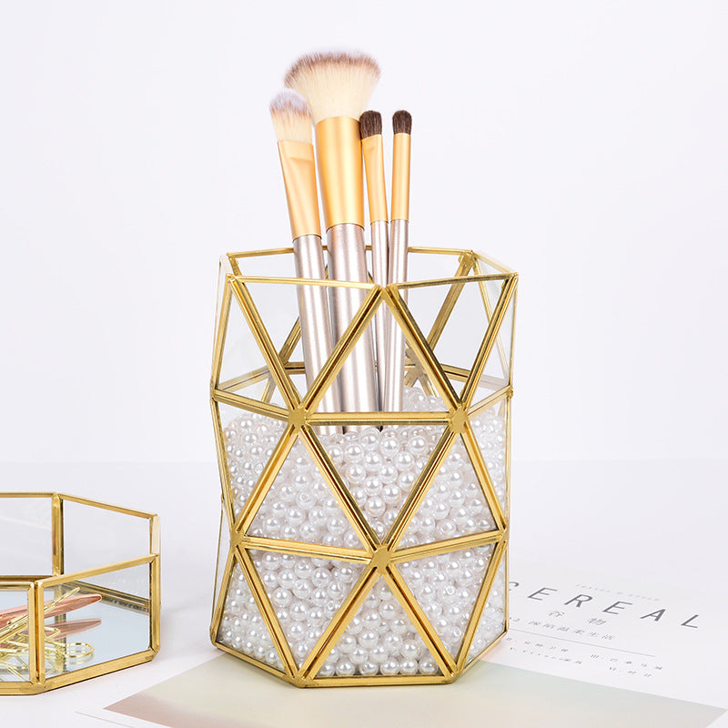 Gold beauty brush makeup brush storage bucket - your-beauty-matters