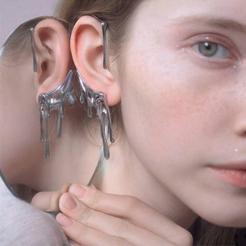 Kshmir 2020 New Punk Gold Metal Drop Wax Irregular Lava Metal Buckle Earrings